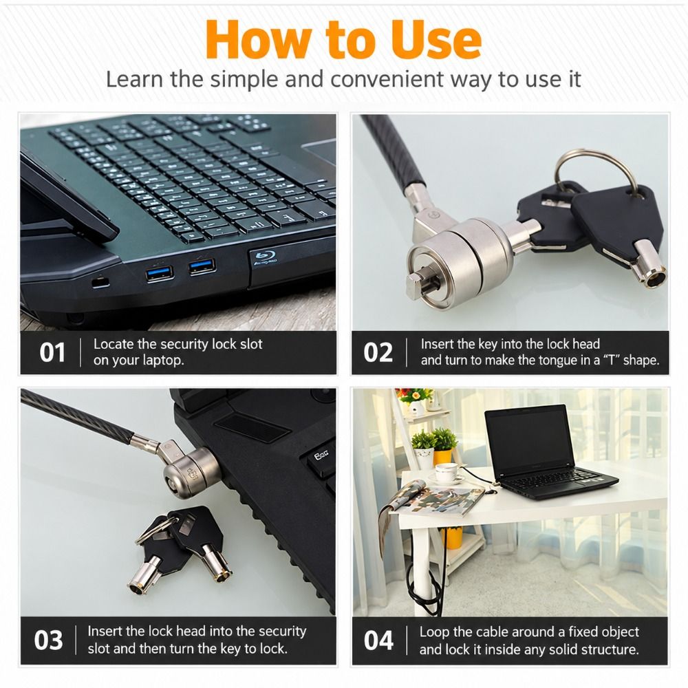 견고한 강철 소재의 노트북 케이블 잠금장치, T자형 홈 - Laptop Lock Cable 리뷰 및 가격